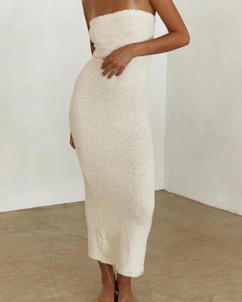 Cloud Boucle Strapless Maxi Dress Cream by Princess Polly - Pickle