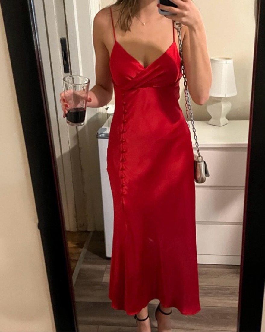 chinese dress ladies Strong Feelings Red Satin Maxi Dress – Shop the Mint main image 1