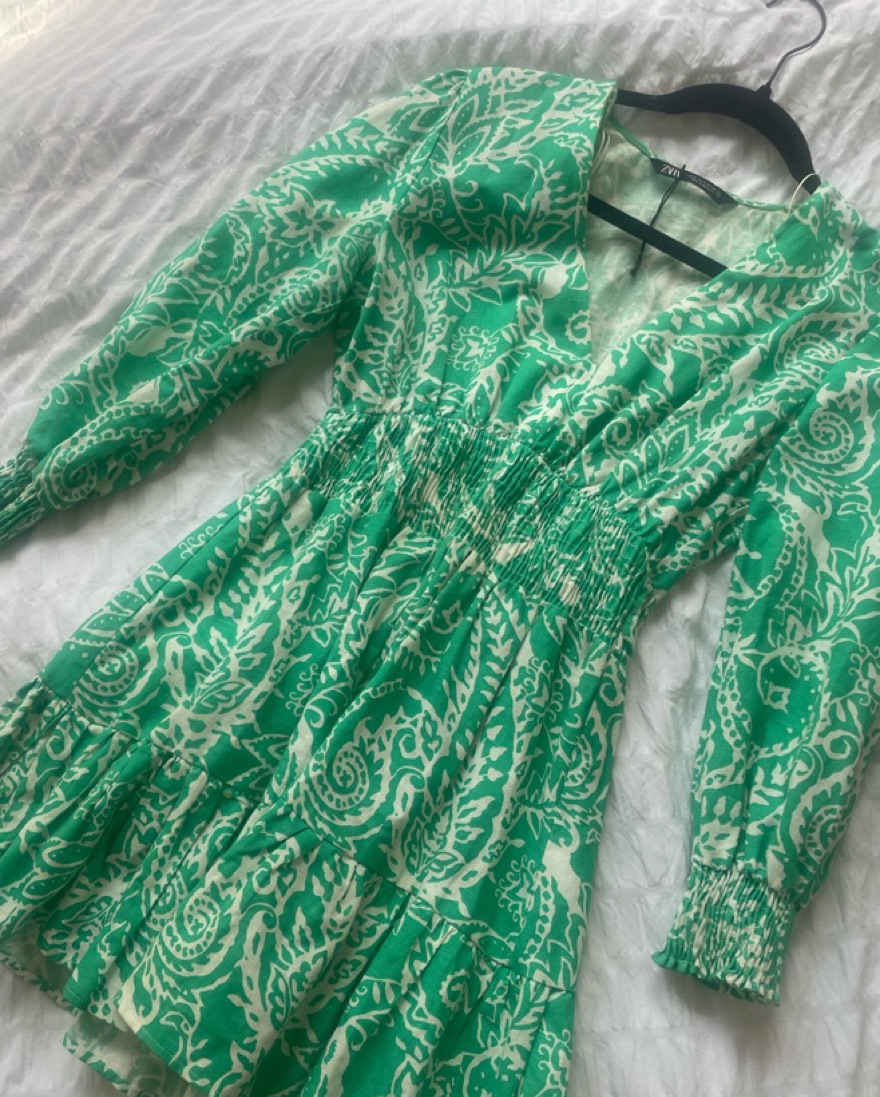 Zara Mini Dress Green And White by Zara - Pickle