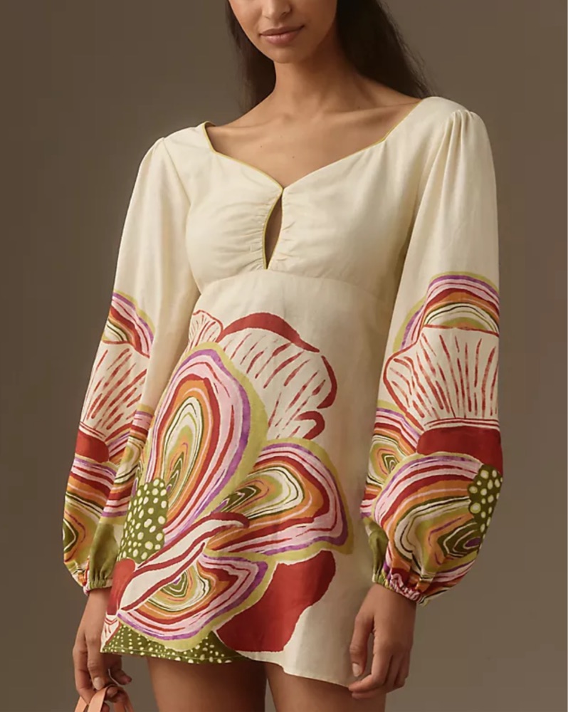 FarmRio X Anthropologie Linen Mini Dress by FARM RIO - Pickle