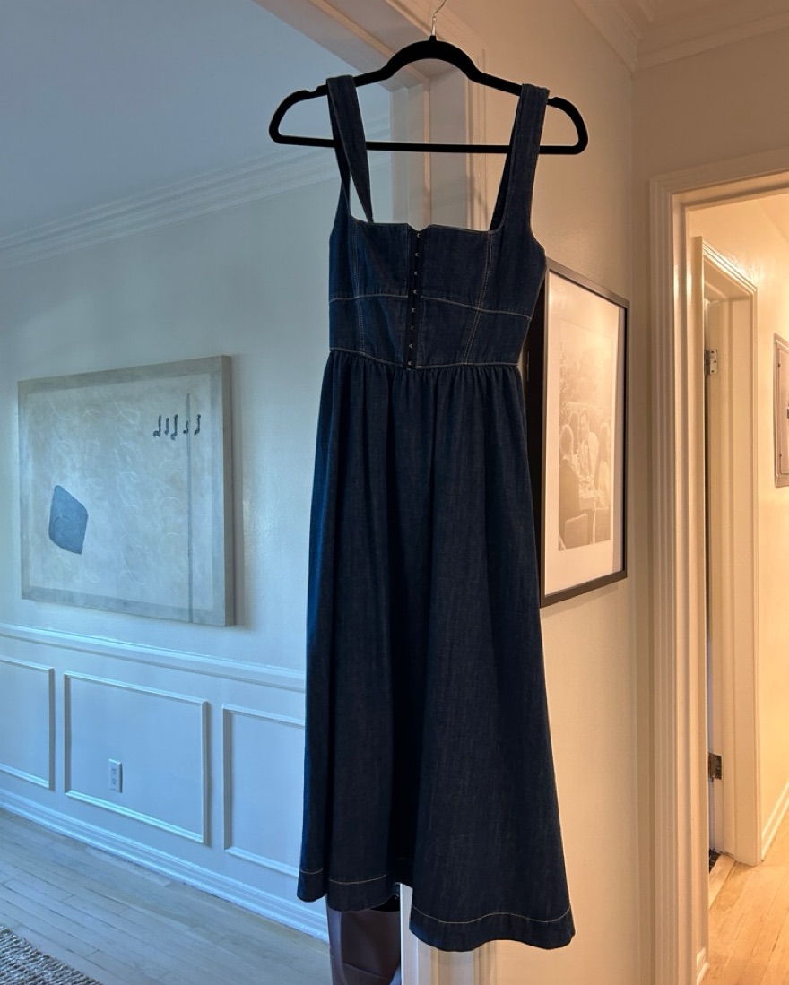 white christmas dresses Square Neck Button-Front Denim Dress