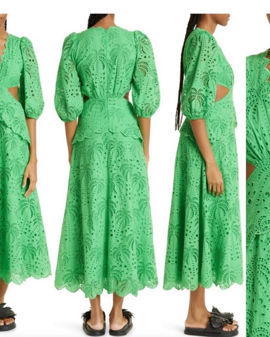 green emerald velvet dress Green Monstera Corset Eyelet Maxi Dress  FARM Rio