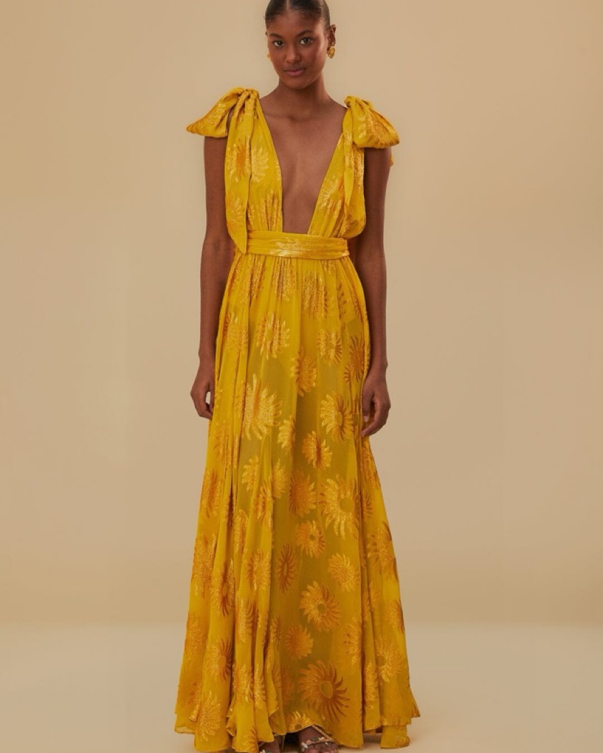green emerald velvet dress Navy Blue Ainika Tropical Splendor Maxi Dress – FARM Rio main image 0