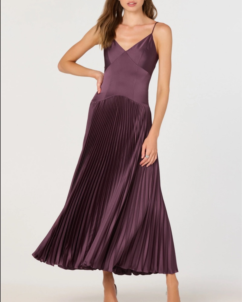 knee length dresses for ladies ASTR Maeve Pleated Satin Midi Dress - Lavender Multi
