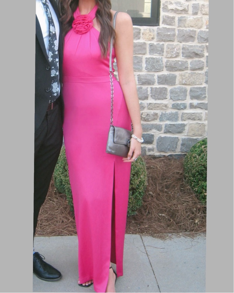 Aidan Mattox Pink Satin Halter Gown by Aidan Mattox - Pickle