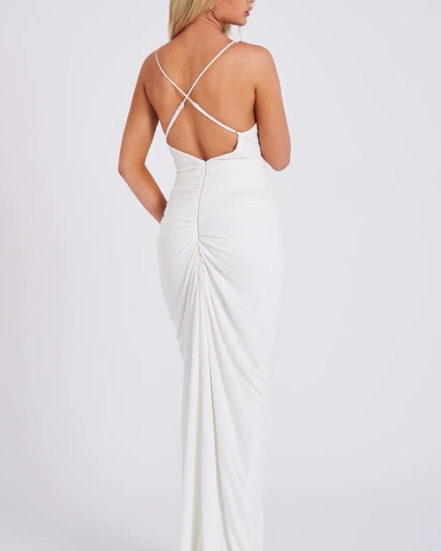 Deep V Backless White Dress - Image 5