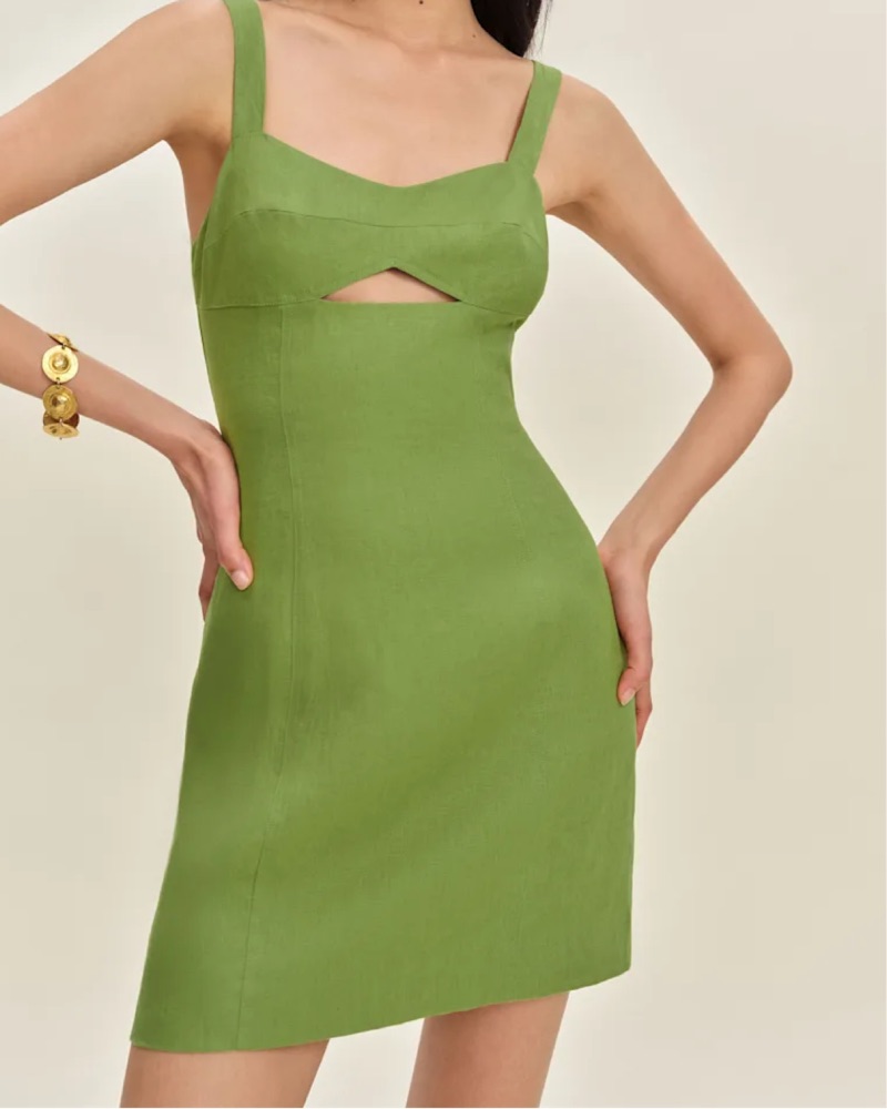 Linen Green Belma Linen Dress by Reformation - Pickle
