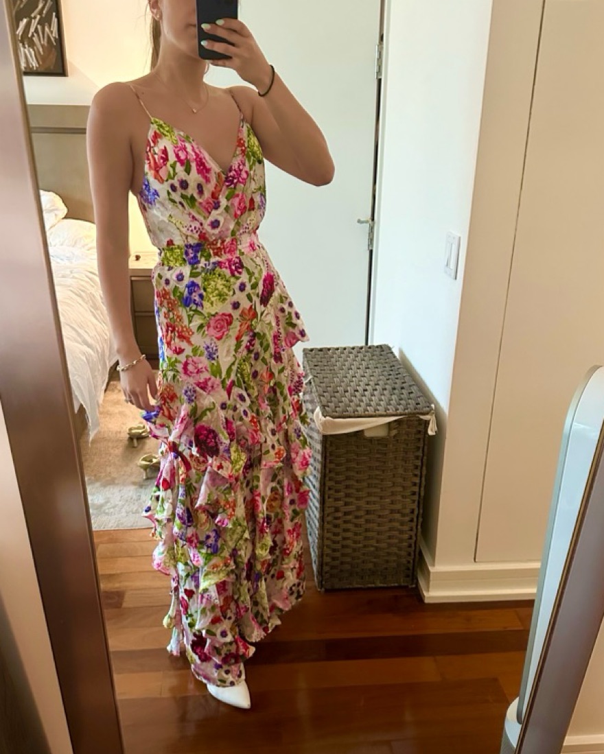 knee length dresses for ladies Olivia Maxi Dress in Blue Floral