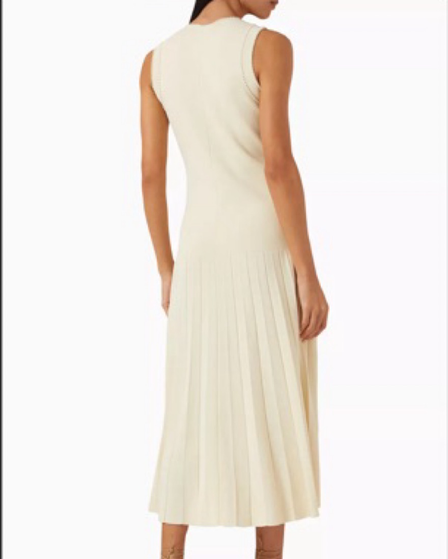 white christmas dresses Sandro Fine-knit midi dress with openwork design yellow/beige