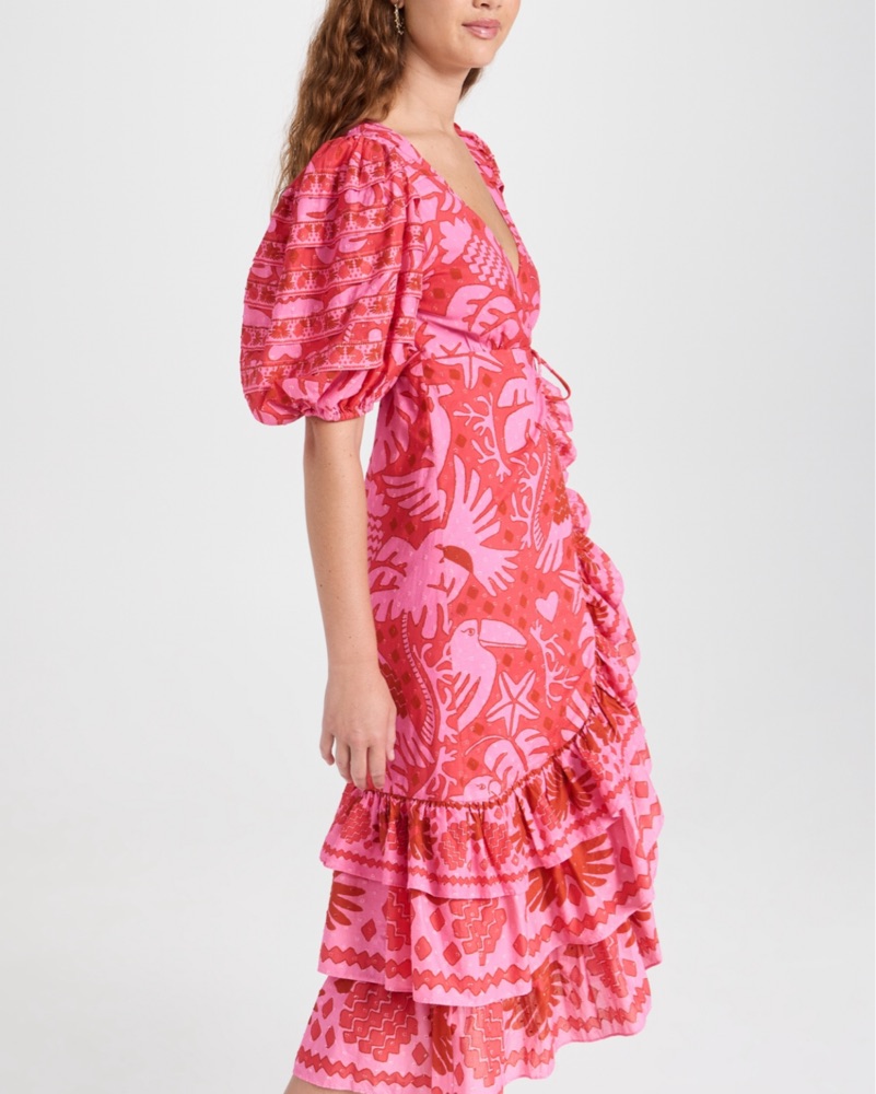 FARM Rio Jungle Scarf RedPink Wrap Dress by Farm Rio - Pickle