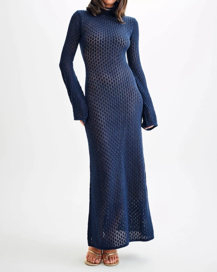 blue crochet dress long sleeve Blue Crochet Long Sleeved Dress  AX Paris