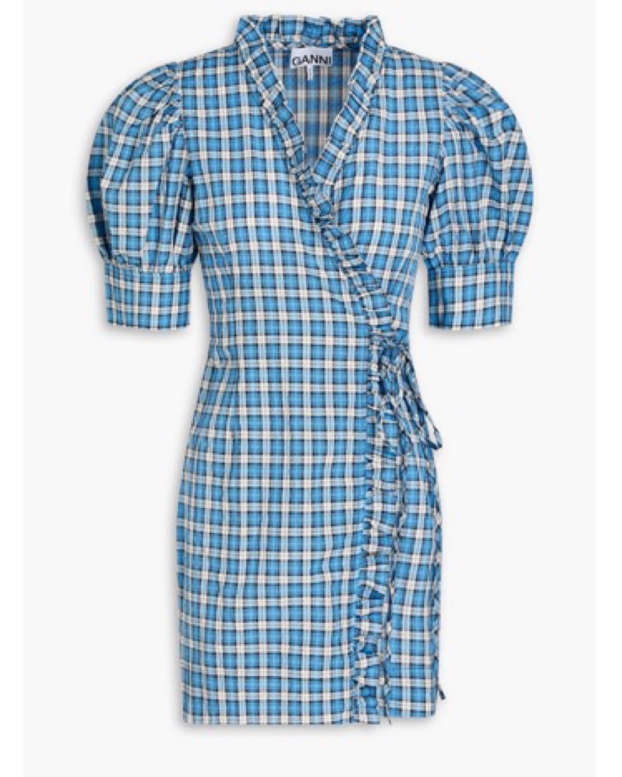 Ganni Check Wrap Mini Dress by Ganni - Pickle
