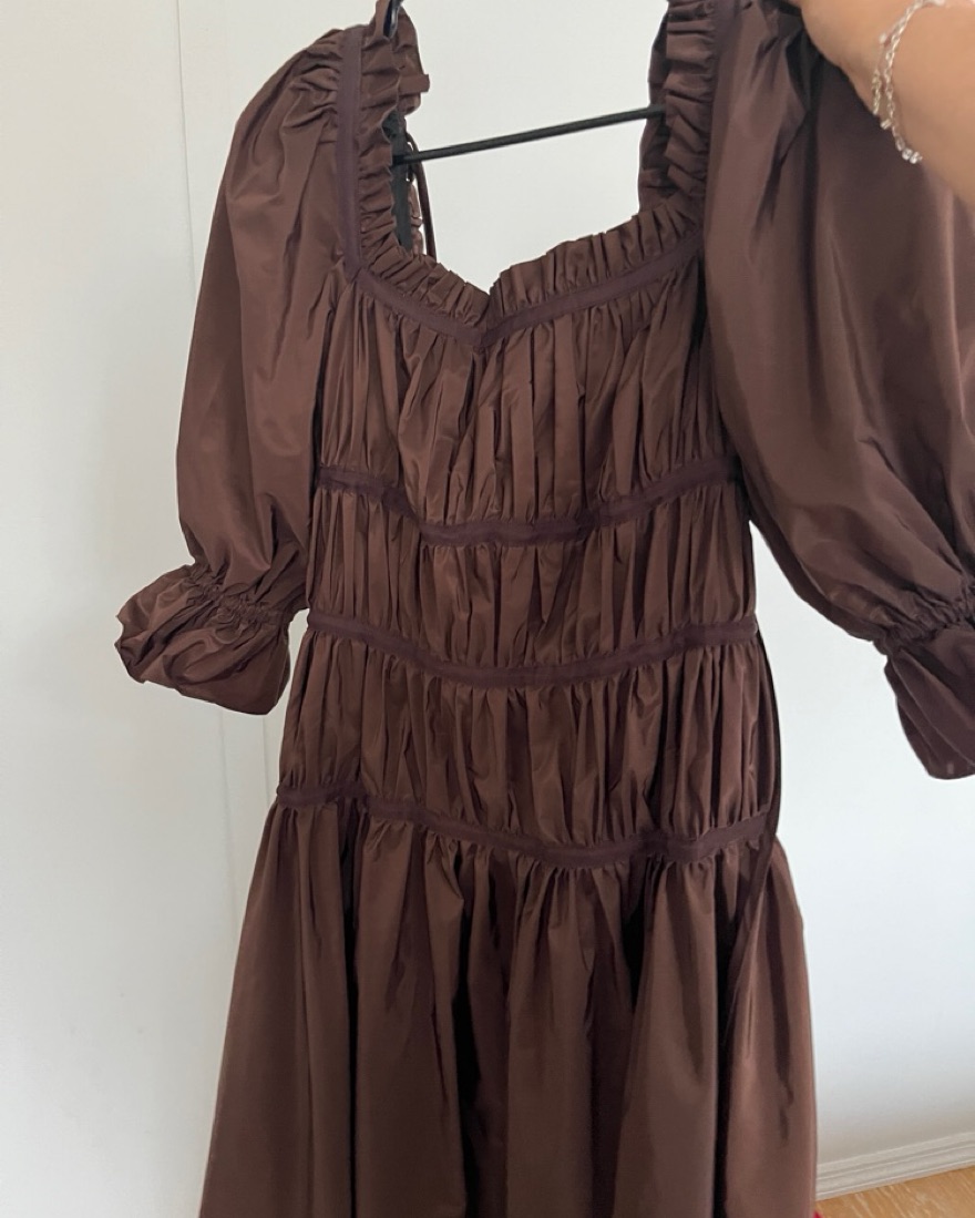 princess polly baby blue dress Sandy Liang May May Dress - Chocolate by Sandy Liang