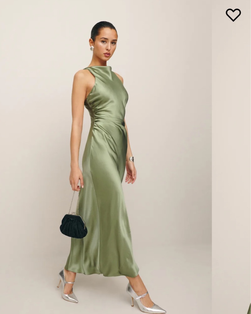 Chic Sage Green Satin Dress by Reformation - Pickle