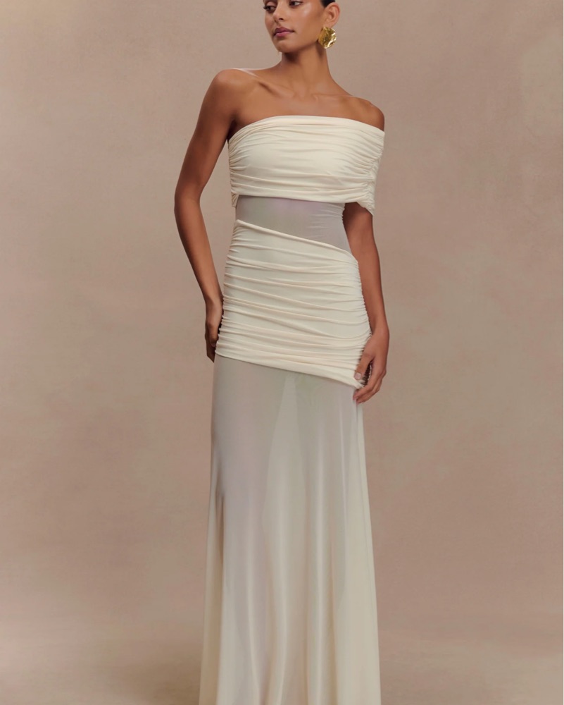knee length dresses for ladies Arabella Sage Green One Shoulder Mesh Maxi Dress – Get That Trend main image 1