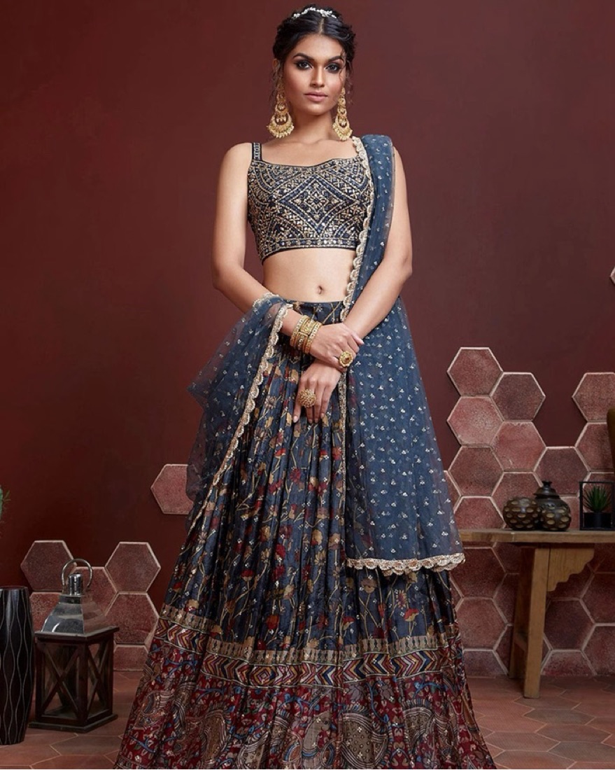 Blue/Gold Lehenga Indian Wedding Outfit - Image 1