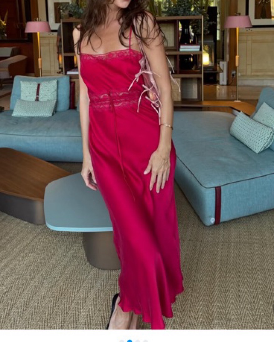 fitted lace wedding dress Hot Pink Satin Prom Dress with Corset Bodice and Basque Waist  AS039   Viniodress