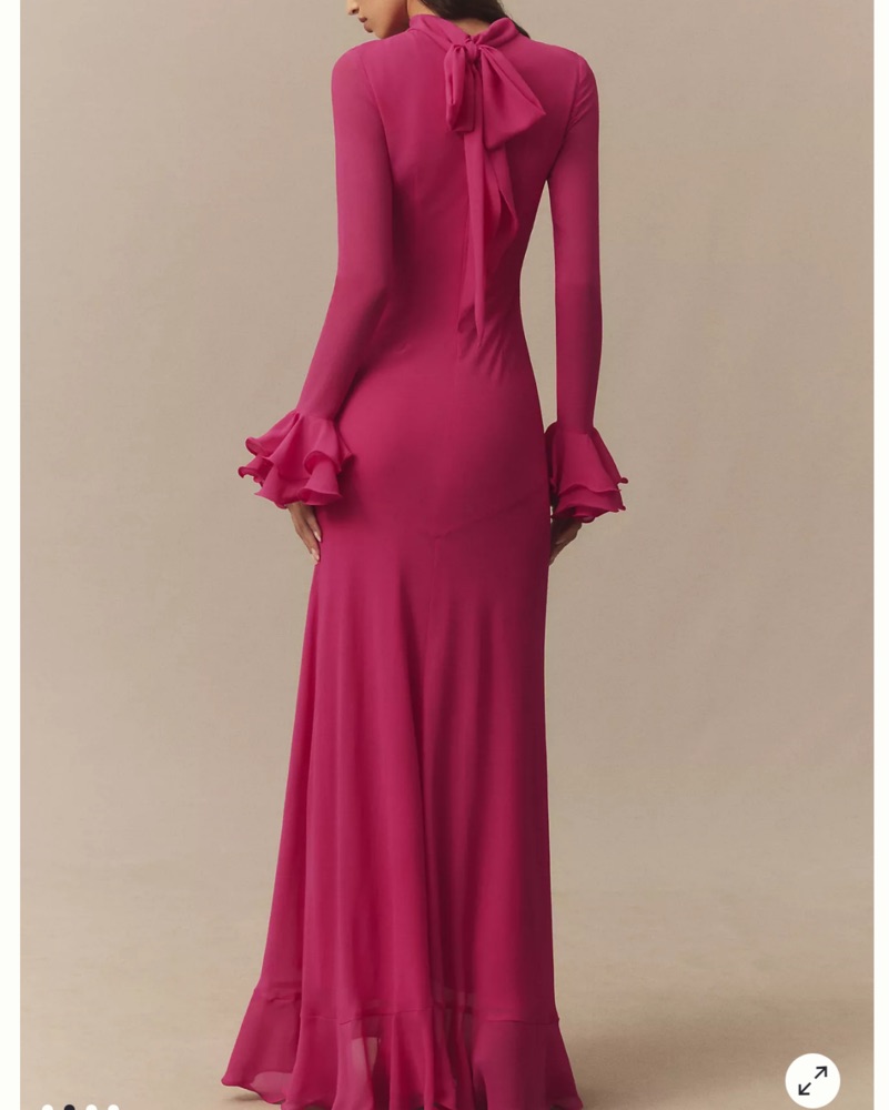 Diara Long-Sleeve Scarf-Neck Maxi Dress by De La Vali - Pickle