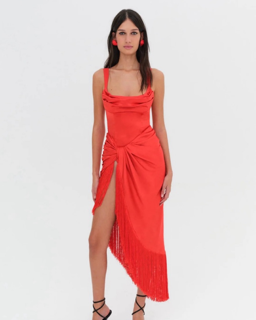 knee length dresses for ladies For Love & Lemons Anisa Fringe Midi Dress main image 1