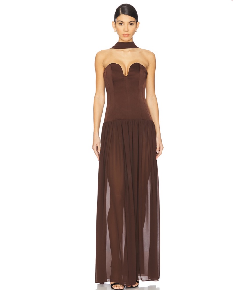 LPA Brown Corset Formal Maxi Dress by LPA - Pickle