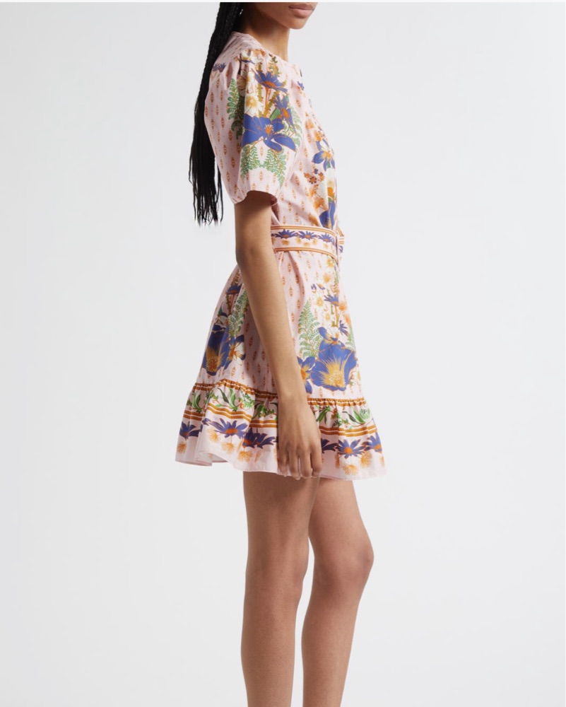 knee length dresses for ladies Farm Rio Floral Print Long Sleeve Minidress in Chenille Flowers Bla at Nordstrom, Size XX-SMALL main image 0