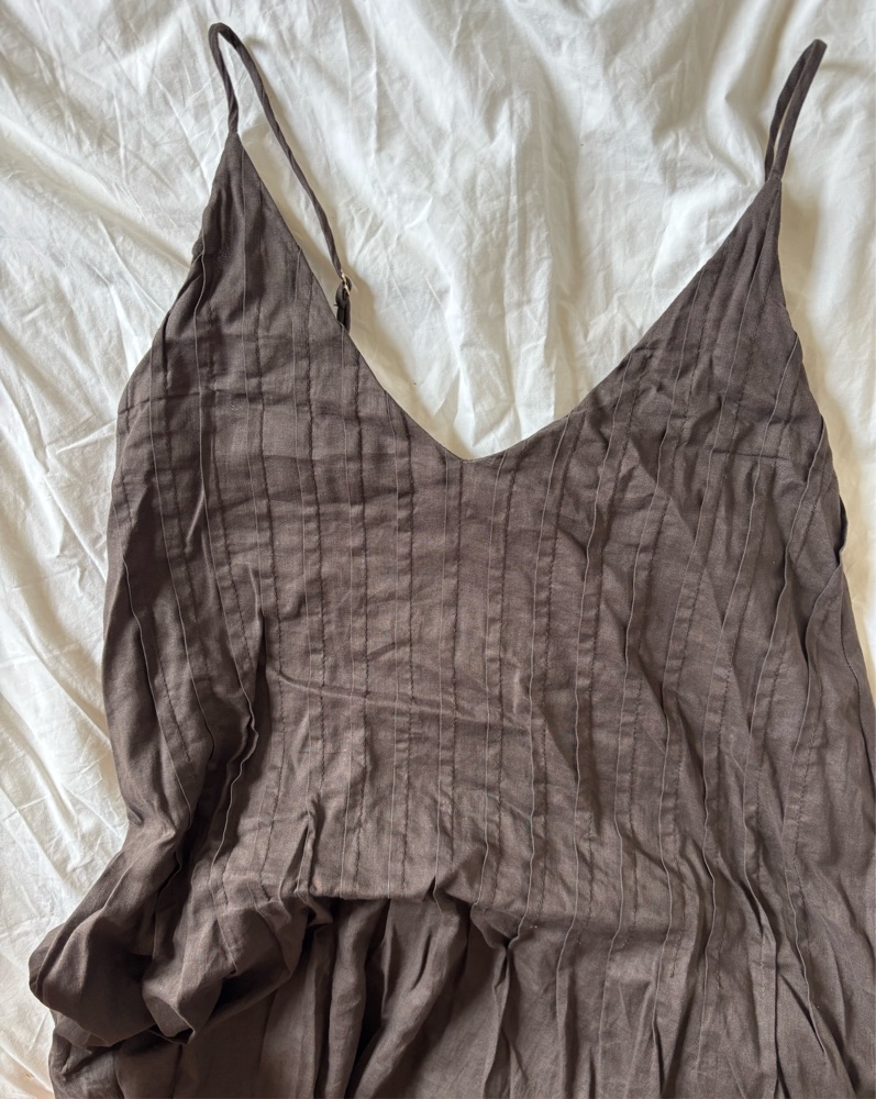 knee length dresses for ladies Lacy Sleeveless Linen Midi Dress in Cocoa by Dissh main image 0