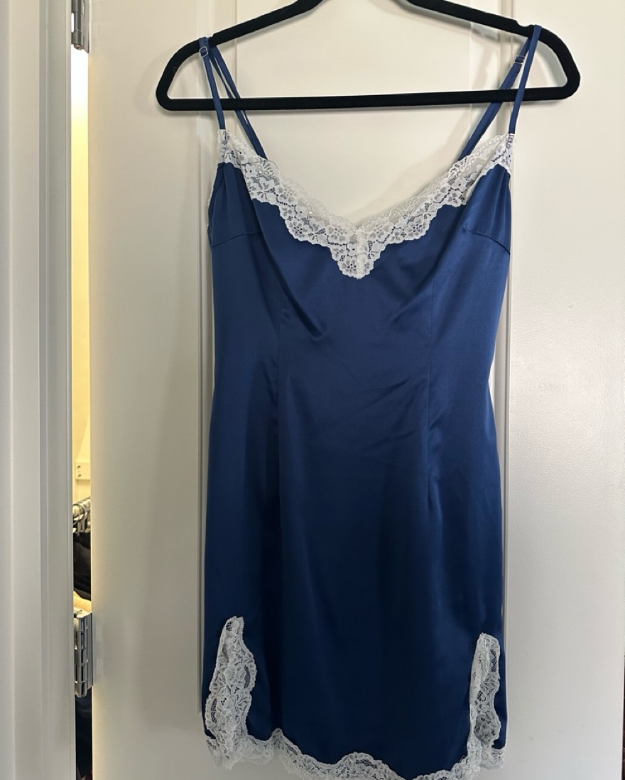 Navy Satin Lace Slip Dress by Lovers + Friends - Pickle