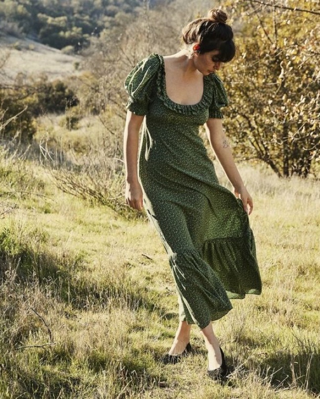 green emerald velvet dress Claire Dress - Chartreuse | Hand Me Dôen main image 0