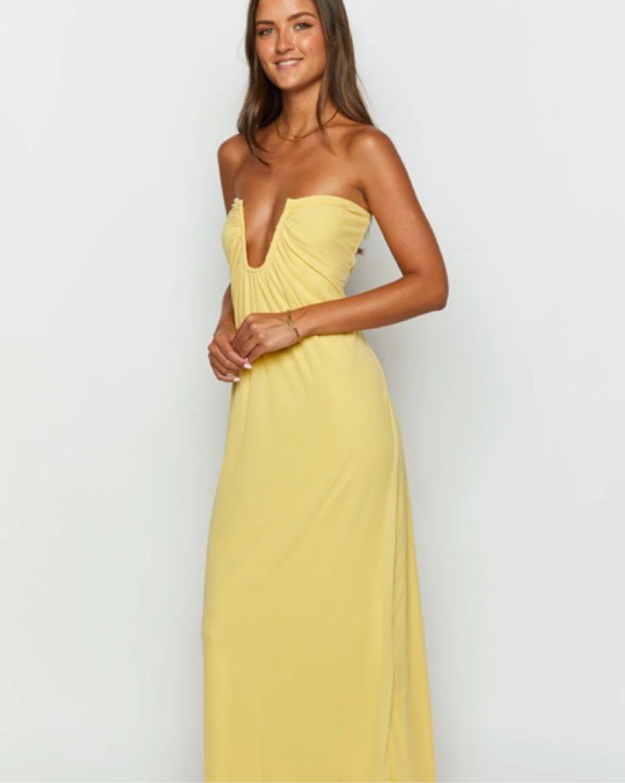green emerald velvet dress Honey Yellow Maxi Dress - US 6