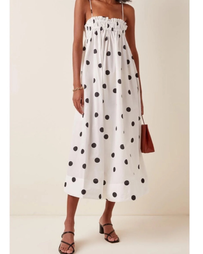 knee length dresses for ladies GANNI Twist-Front Shirtdress Barra Black/Red Polka Dot Print Crepe Siz –  Celebrity Owned main image 1