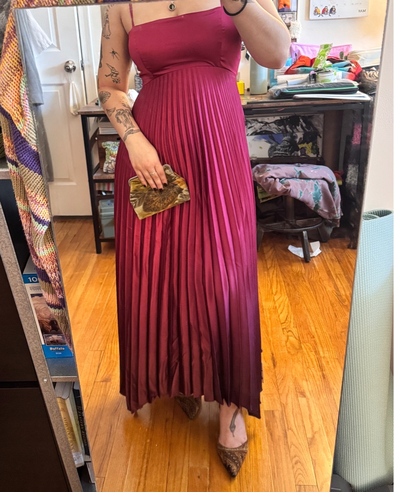 strapless open back dress Pink and Red Jacquard Floral Midi Dress main image 0