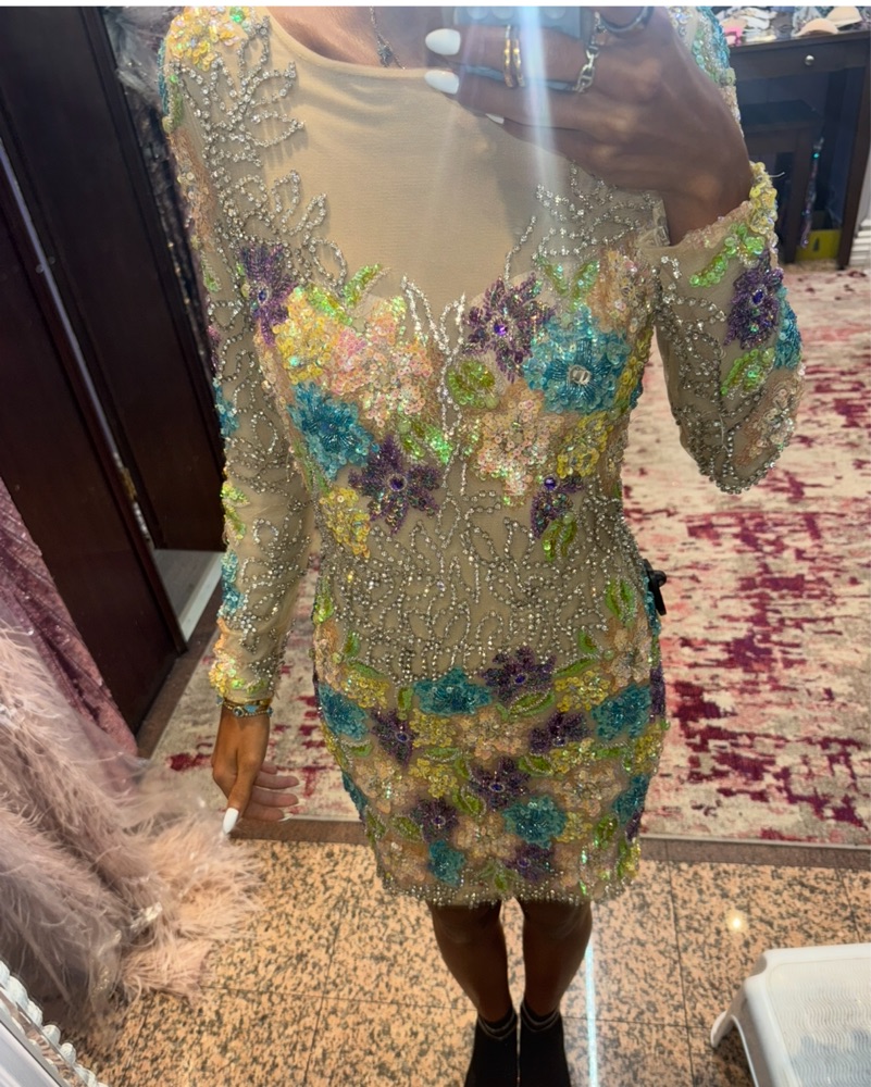 Stunning Sheer Floral Jewel Jovani Dress by Jovani - Pickle