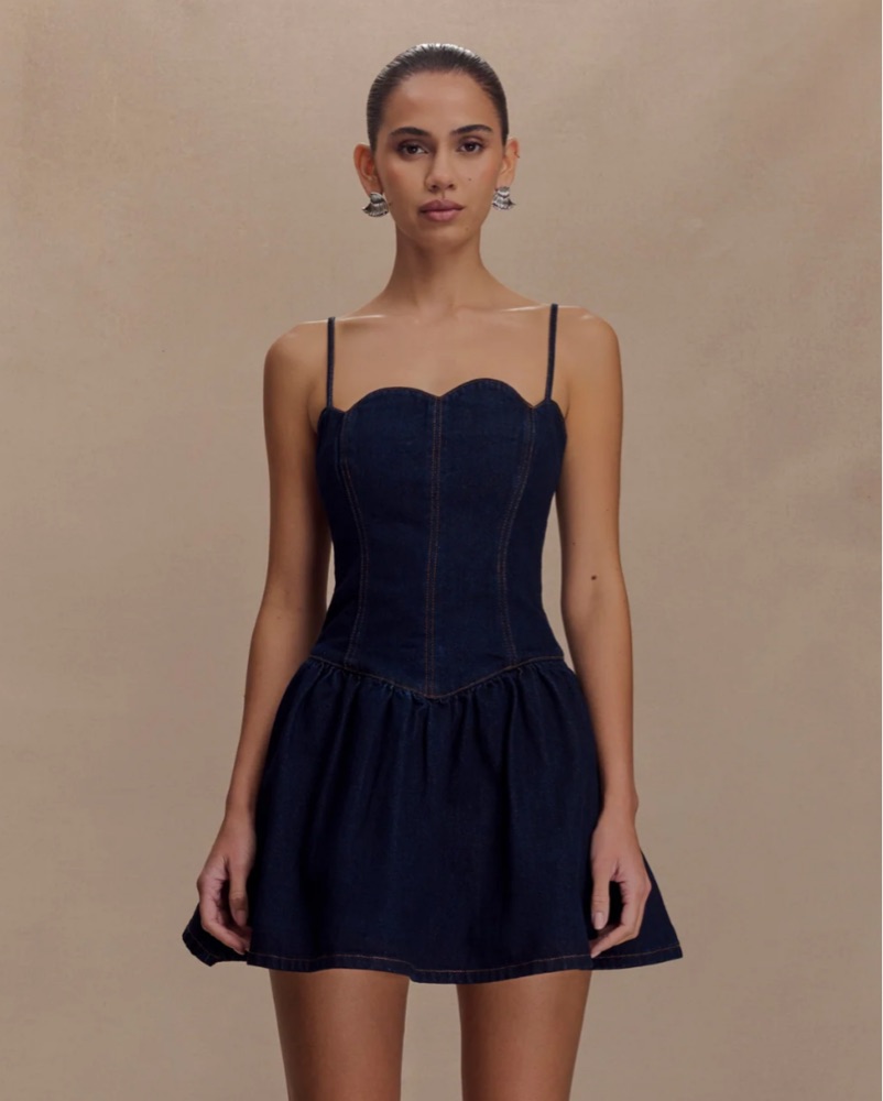 Meshki Scallop Denim Mini Dress - Indigo by Meshki - Pickle