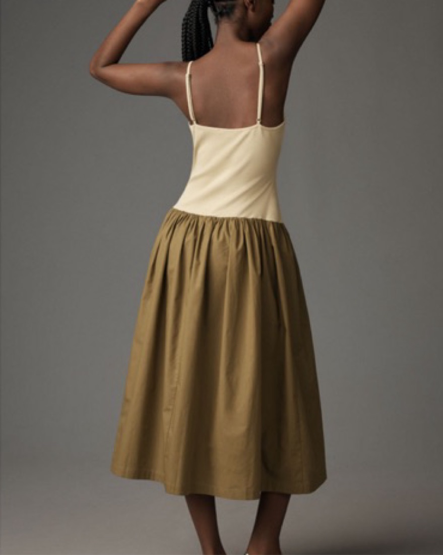 Maeve Drop Waist Poplin Midi Dress by Maeve - Pickle