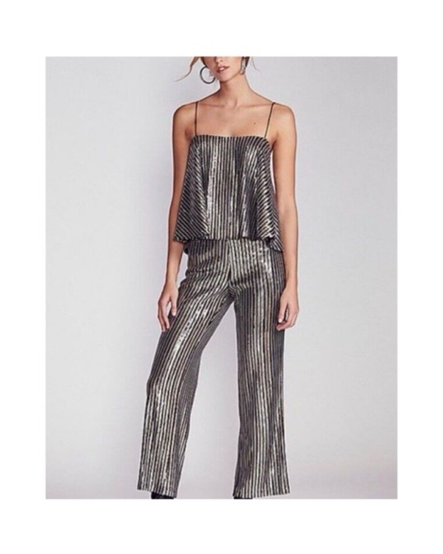 Silver Sequin Metallic Tank Pants Set - Image 1