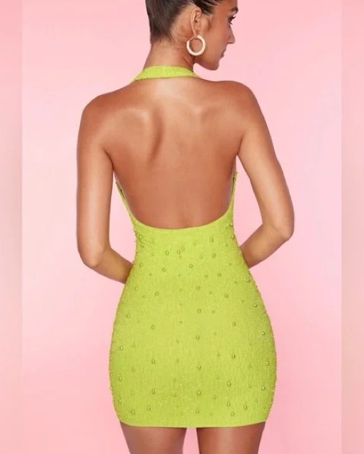 Oh Polly Mini Halter Embellished Dress by Oh Polly - Pickle
