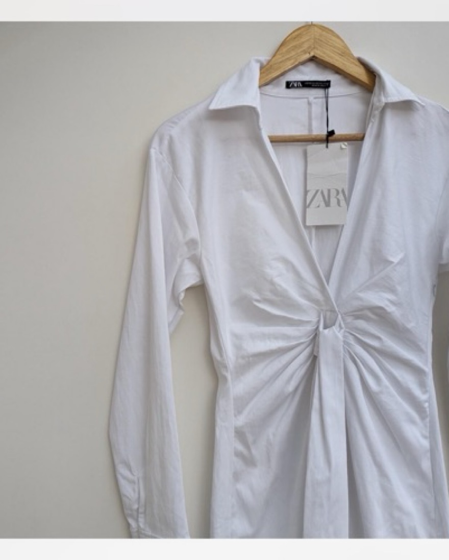 chinese dress ladies Zara Women's White Silk Satin Long Sleeve Button Down Mini Shirt Dress Size  M main image 0