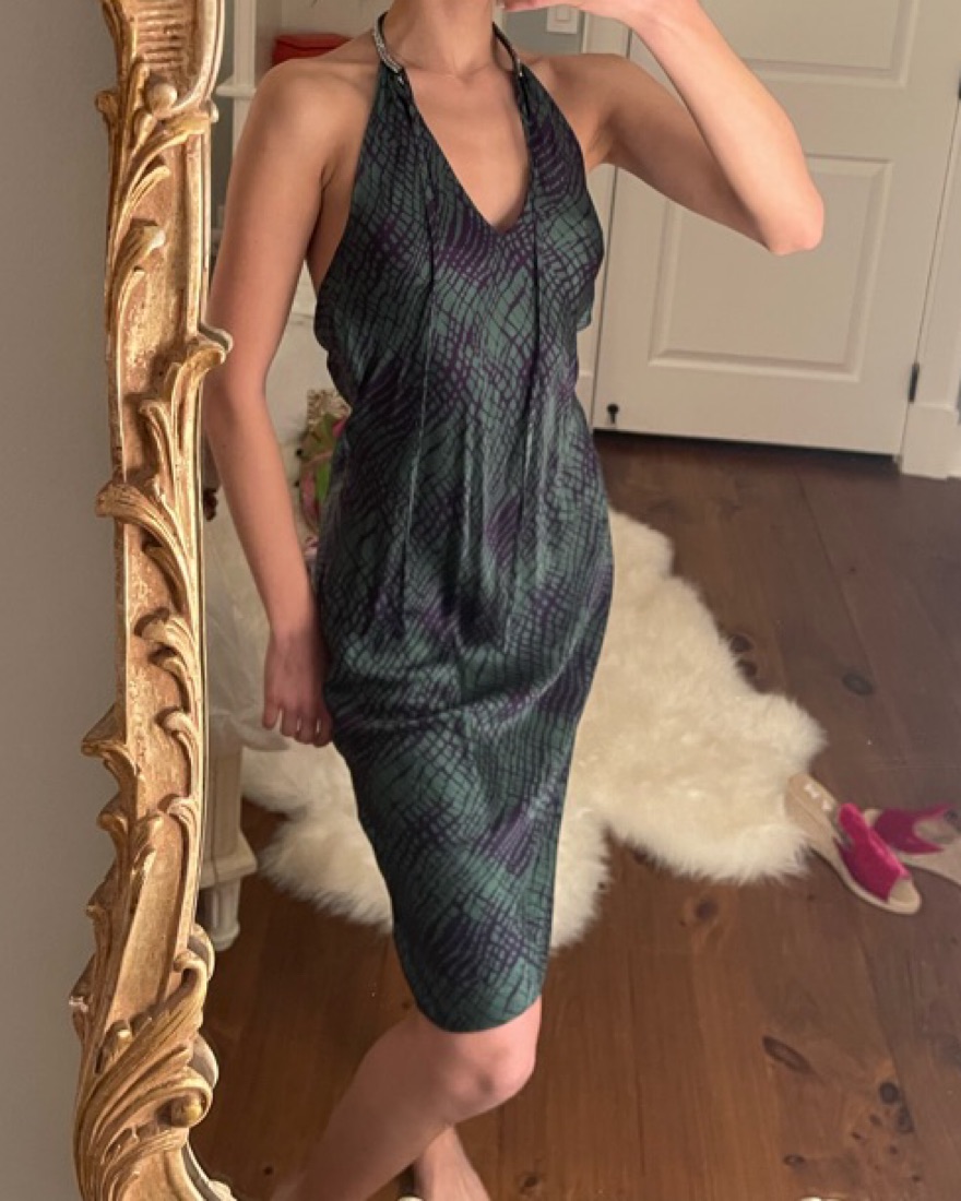 00s SILK MIDI DRESS W CRYSTAL COLLAR - Image 2