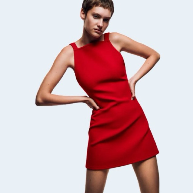 red bodycon dress zara ZARA Red Zip Bodycon Midi Dress | Like New main image 1