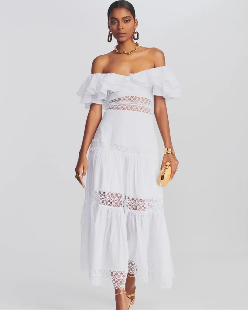 chinese dress ladies Keila Lace Trim Maxi Dress Cream / Black main image 0
