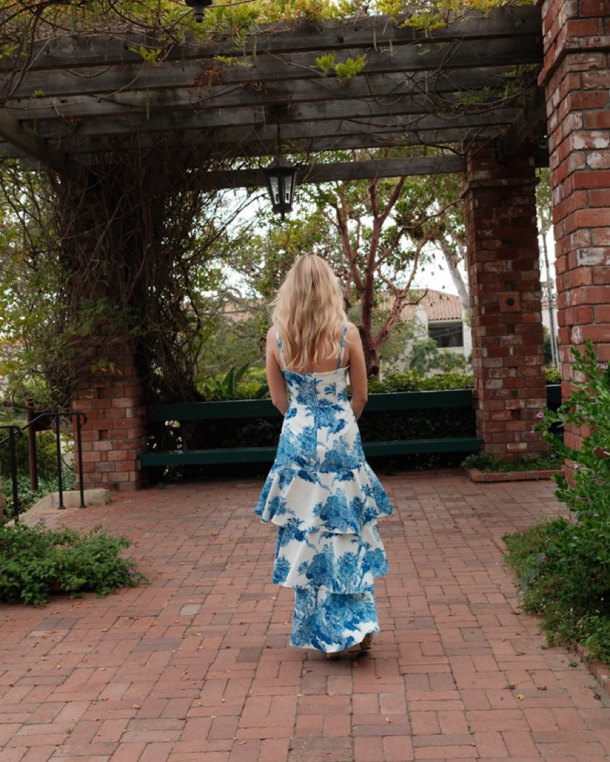 white christmas dresses Blue Floral Midi Dress