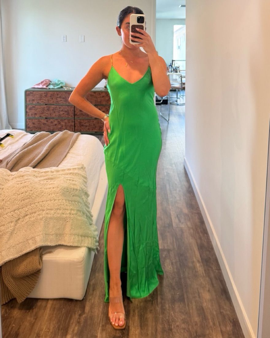 L'agence Green Silk Slip Gown by L'Agence - Pickle