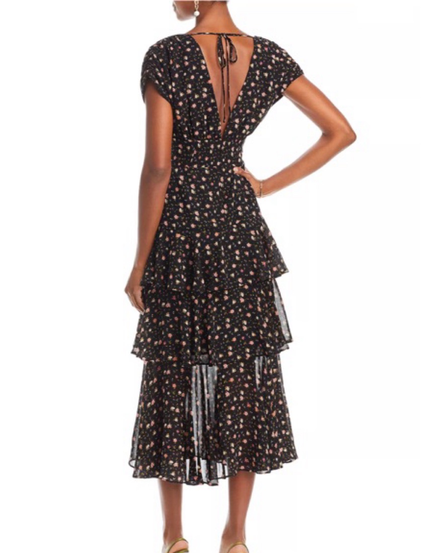 WAYF Black Floral Tiered Midi Dress by WAYF - Pickle