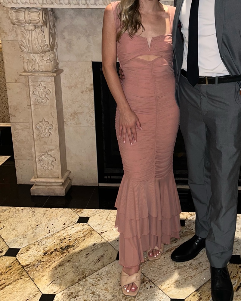 open lace back dress Michael Costello x Revolve Soft Pink Side Button Ribbed Maxi Dress