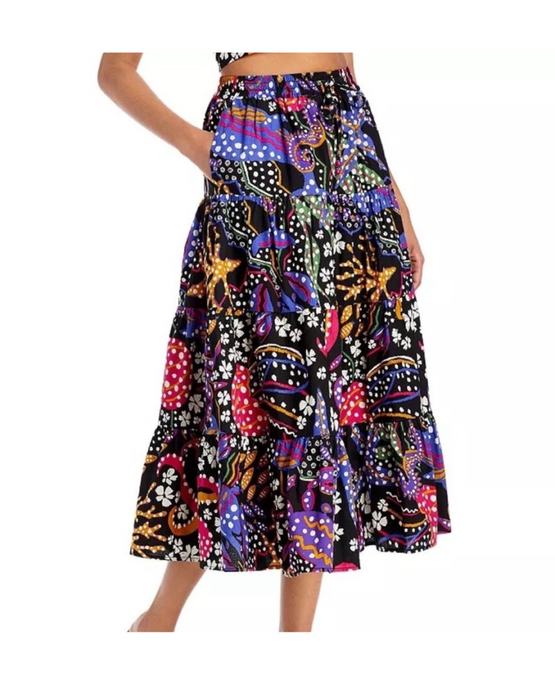 AQUA Vibrant Floral Printed Midi Skirt M - Image 5