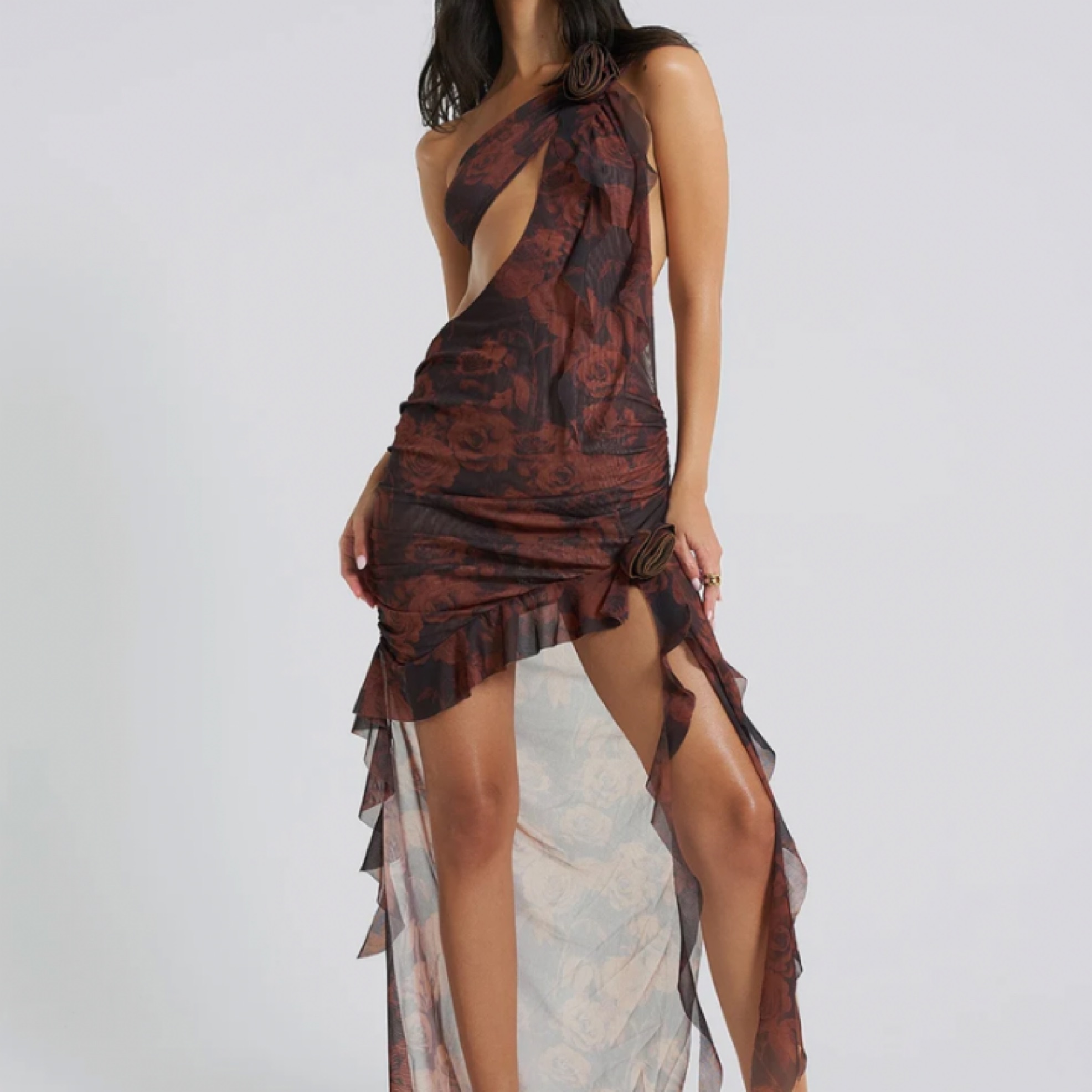 knee length dresses for ladies Athena One Shoulder Cape Sleeve Maxi Dress: White main image 1