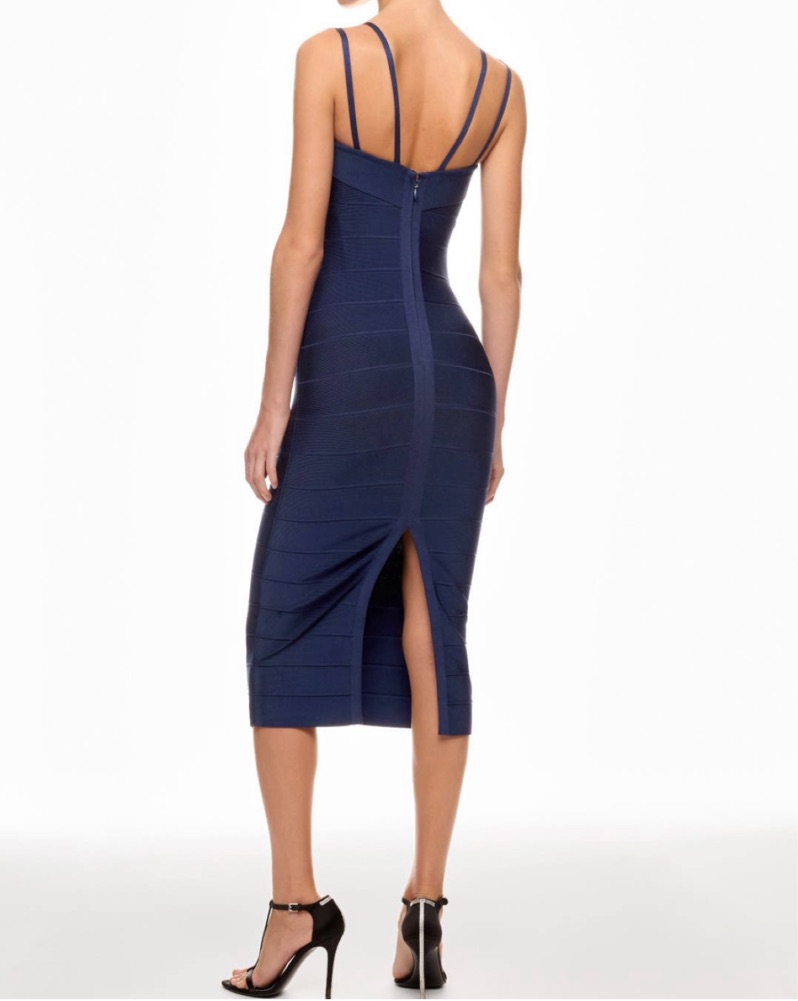 herve leger royal blue dress HERVÉ LÉGER Zip-front bandage dress indigo blue – Priscilla Posh main image 0