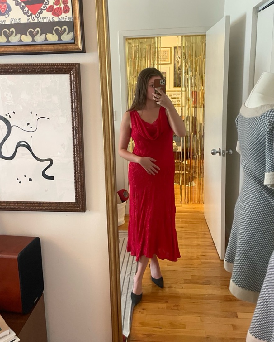 Vintage Beaded Red Slip Dress - Image 1