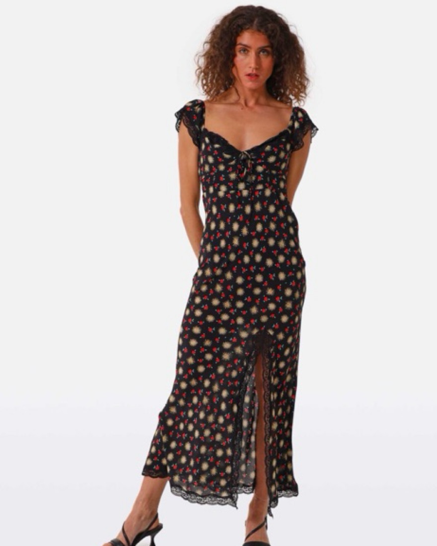 chinese dress ladies Cinzia Silk Maxi Dress in Black Waterblossom Noir