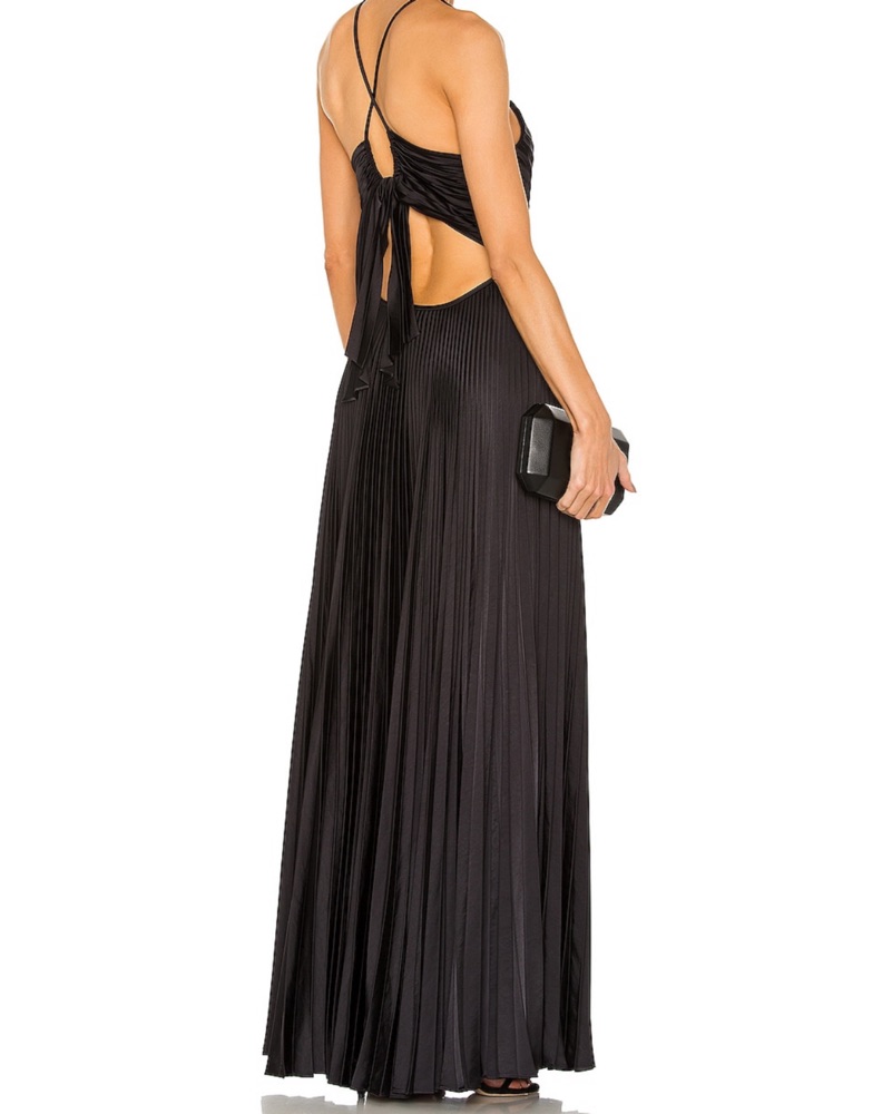ALC Elegant Pleated Black Maxi Dress by ALC - Pickle